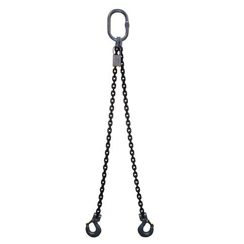 Linga de corrente de 2 secções - Capacidade 1600 a 11 200 kg - Não ajustável com um gancho autobloqueante Linga de corrente de 2 secções - Capacidade 1600 a 11 200 kg - Não ajustável com um gancho autobloqueante