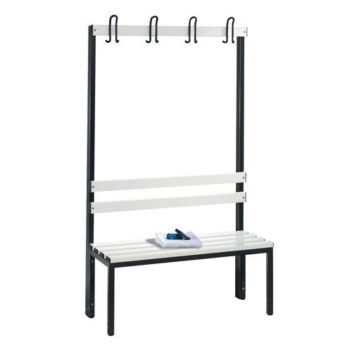 Banco-cabide em PVC CP - 4 a 8 ganchos - Face simples - Com espaldar Banco-cabide em PVC CP - 4 a 8 ganchos - Face simples - Com espaldar
