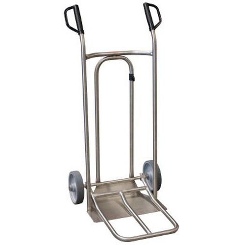Transportador em inox – 250 kg – Roda em borracha – Aba fixa e dobrável Transportador em inox – 250 kg – Roda em borracha – Aba fixa e dobrável