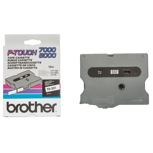 Cassetes de fita para máquina de etiquetar Brother - Largura 9 mm Cassetes de fita para máquina de etiquetar Brother - Largura 9 mm