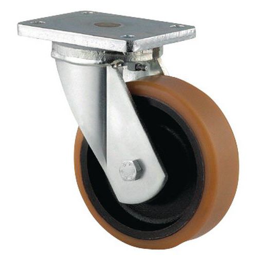 Rodízio giratório com placa - Capacidade 450 a 2000 kg - Com jante em ferro fundido Rodízio giratório com placa - Capacidade 450 a 2000 kg - Com jante em ferro fundido