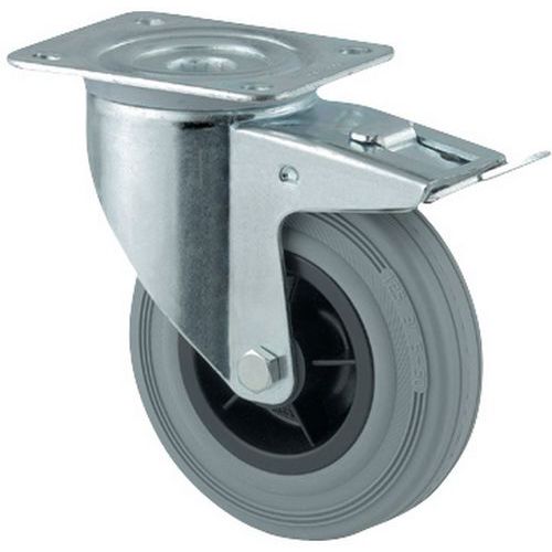 Rodízio giratório com placa e travão - Capacidade de 70 a 205 kg - Cinzento Rodízio giratório com placa e travão - Capacidade de 70 a 205 kg - Cinzento