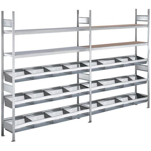 Estante de grande largura Easy-Fix Plus com cestos gradeados – AxP: 2000x400 mm Estante de grande largura Easy-Fix Plus com cestos gradeados – AxP: 2000x400 mm
