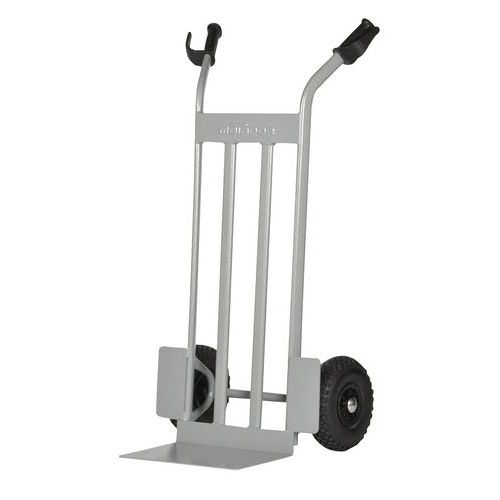 Transportador em aço com plataforma elevada – rodas pneumáticas – capacidade de 350 kg Transportador em aço com plataforma elevada – rodas pneumáticas – capacidade de 350 kg