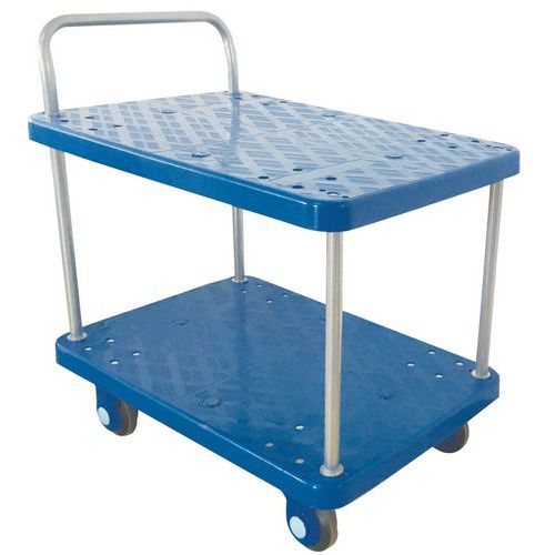 Carro de plástico com 2 plataformas, capacidade de carga de 300 kg – Manutan Carro de plástico com 2 plataformas, capacidade de carga de 300 kg – Manutan
