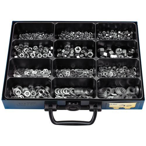 Caixa de porcas hexagonais e anilhas planas em inox - 1700 peças Caixa de porcas hexagonais e anilhas planas em inox - 1700 peças