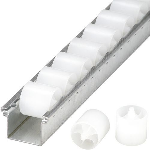 Calha de rolos de plástico para cargas leves – 3000 mm de comprimento – Bito Calha de rolos de plástico para cargas leves – 3000 mm de comprimento – Bito