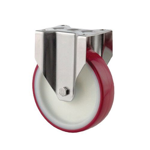 Rodízio fixo em nylon com piso em poliuretano e garfo em aço inoxidável Rodízio fixo em nylon com piso em poliuretano e garfo em aço inoxidável