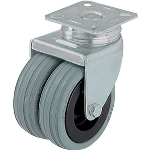 Rodízio duplo com placa - Capacidade de 70 a 100 kg - Giratória Rodízio duplo com placa - Capacidade de 70 a 100 kg - Giratória