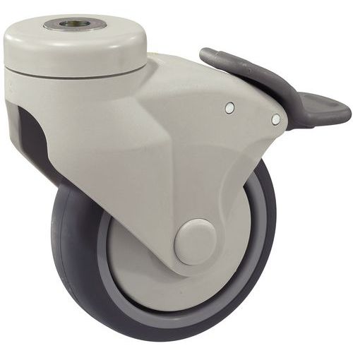 Rodízio fixação com olhal armação nylon - Capacidade 80 a 100 kg - Com travão Rodízio fixação com olhal armação nylon - Capacidade 80 a 100 kg - Com travão