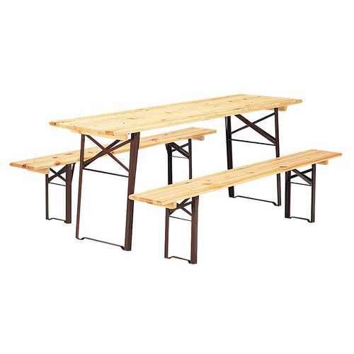Conjunto de mesa e bancos dobráveis e em madeira de 220 cm Conjunto de mesa e bancos dobráveis e em madeira de 220 cm