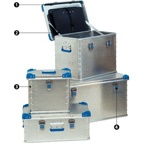 1 - junta de impermeabilidade2 - correia de manutenção (abertura a 110 °)3 - nervuras de reforço4 - cinta selável com chumbo ou bloqueável com cadeado 1 - junta de impermeabilidade2 - correia de manutenção (abertura a 110 °)3 - nervuras de reforço4 - cinta selável com chumbo ou bloqueável com cadeado
