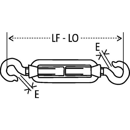 2 ganchosLF - LO = Comprimento mín. - Comprimento máx.E = Abertura do gancho 2 ganchosLF - LO = Comprimento mín. - Comprimento máx.E = Abertura do gancho