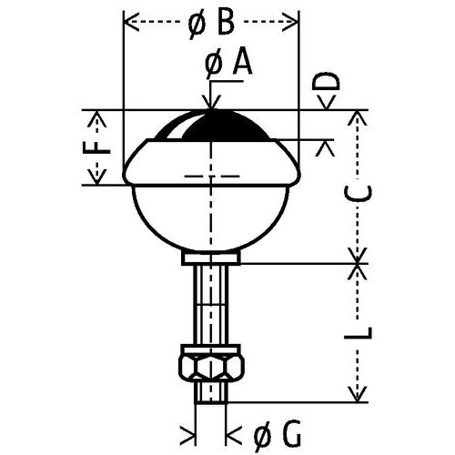 - Ø A: esfera Ø- Ø B: Ø total- C: altura total- D: saída da esfera- F: saída total- Ø G: fresagem- L: fixação comprimento - Ø A: esfera Ø- Ø B: Ø total- C: altura total- D: saída da esfera- F: saída total- Ø G: fresagem- L: fixação comprimento