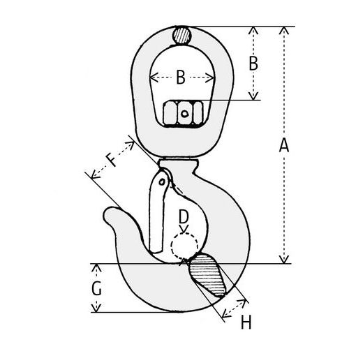 A = Altura totalB = Largura útilD = Diâmetro do ganchoF = AberturaG = Altura da baseH = Espessura A = Altura totalB = Largura útilD = Diâmetro do ganchoF = AberturaG = Altura da baseH = Espessura