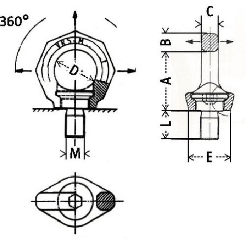 A = altura Interna B = seção de Ø C = Espessura D = largura Interna E = pé de Largura A = altura Interna B = seção de Ø C = Espessura D = largura Interna E = pé de Largura