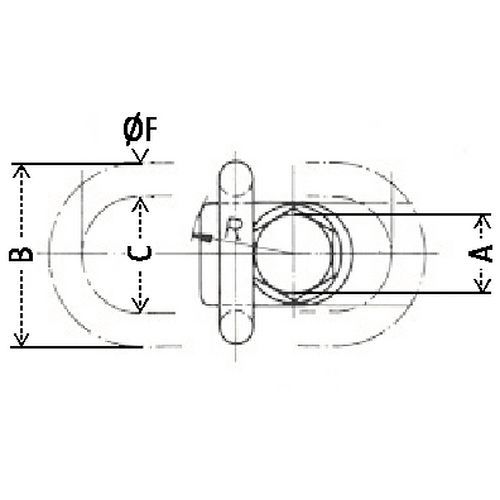A = pé de Largura B = Largura global C = largura Interna F = seção de Ø A = pé de Largura B = Largura global C = largura Interna F = seção de Ø