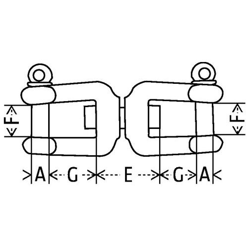 A = Diâmetro fixaçãoE = Comprimento fixaçãoF = AberturaG = Altura útil A = Diâmetro fixaçãoE = Comprimento fixaçãoF = AberturaG = Altura útil