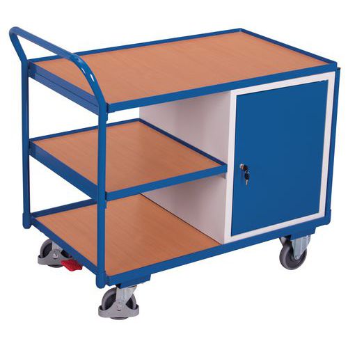 Carro ergonómico com 3 plataformas em madeira e bloco-cofre – Capacidade de carga de 250 kg Carro ergonómico com 3 plataformas em madeira e bloco-cofre – Capacidade de carga de 250 kg