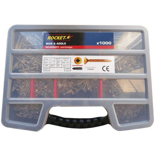 Caixa de parafusos com perfil em cruz Pozidriv®, rosca total – 1000 peças - Rocket Caixa de parafusos com perfil em cruz Pozidriv®, rosca total – 1000 peças - Rocket