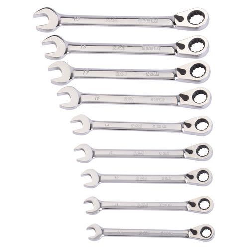 Conjunto de 9 chaves mistas multiporcas com roquete Conjunto de 9 chaves mistas multiporcas com roquete