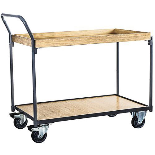 Carro de plataformas em madeira com rebordo – 250 kg – Barra vertical – Manutan Carro de plataformas em madeira com rebordo – 250 kg – Barra vertical – Manutan