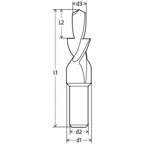 L1: comprimento L2: comprimento útil d1: Ø total d2: encaixe Ø d3: broca Ø L1: comprimento L2: comprimento útil d1: Ø total d2: encaixe Ø d3: broca Ø