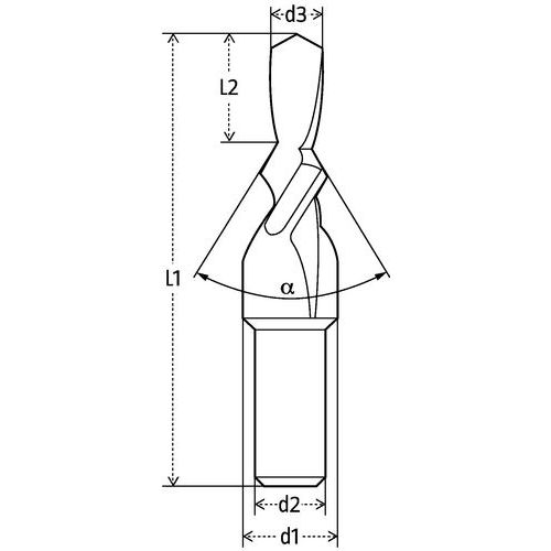 L1: comprimento L2: comprimento útil d1: Ø total d2: encaixe Ø d3: broca Ø L1: comprimento L2: comprimento útil d1: Ø total d2: encaixe Ø d3: broca Ø