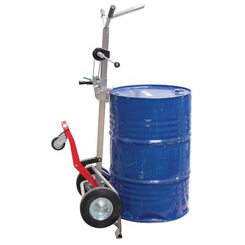 Transportador em aço para bidões – 350 kg – Roda em borracha Transportador em aço para bidões – 350 kg – Roda em borracha