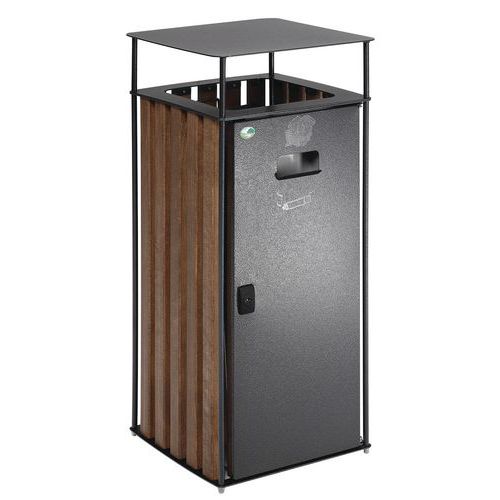 Caixote de lixo com ripas de madeira de faia – Porta em aço com cinzeiro Caixote de lixo com ripas de madeira de faia – Porta em aço com cinzeiro