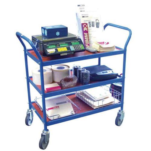 Carro de plataformas em madeira de 150 kg – 3 plataformas – Rodas em borracha Carro de plataformas em madeira de 150 kg – 3 plataformas – Rodas em borracha
