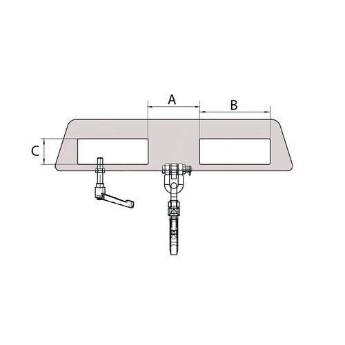 A = Garfos afastamento int.B = Comprimento Garfo seção máx.C = Largura Garfo seção máx. A = Garfos afastamento int.B = Comprimento Garfo seção máx.C = Largura Garfo seção máx.