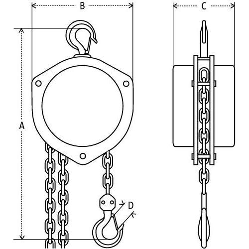 A = altura perdidaB = larguraC = profundidade totalD = gancho de abertura A = altura perdidaB = larguraC = profundidade totalD = gancho de abertura