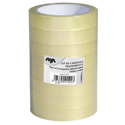 Conjunto 8 fitas adesivas transparentes 19 mm x 66 m – Sign