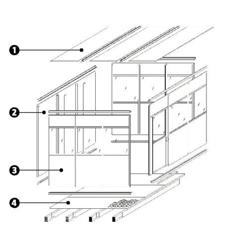 1 - tecto2 - painel integral3 - painel semividrado4 - plataforma paletizável 1 - tecto2 - painel integral3 - painel semividrado4 - plataforma paletizável