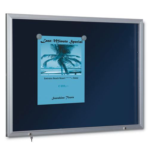 Vitrina de interior e exterior azul – fundo em alumínio – porta em plexiglas Vitrina de interior e exterior azul – fundo em alumínio – porta em plexiglas