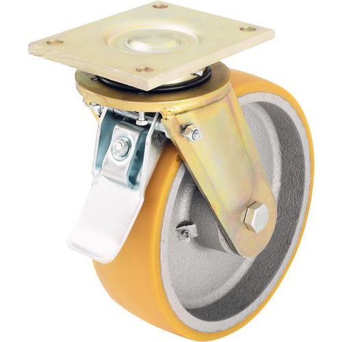 Rodízio giratório com placa e travão - Capacidade de 550 a 2.000 kg Rodízio giratório com placa e travão - Capacidade de 550 a 2.000 kg