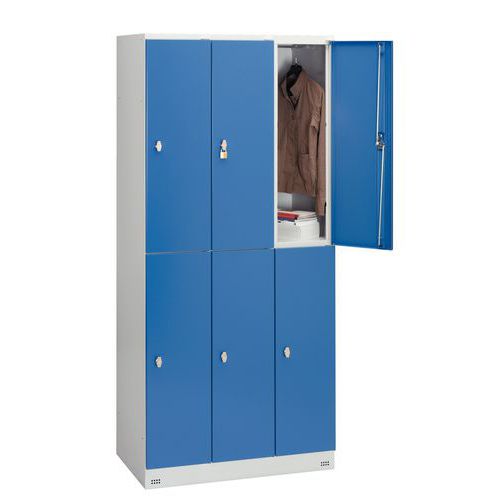 Cacifo com 6 compartimentos com cabide Collectivité - 3 colunas de 300 mm de largura - Com base Cacifo com 6 compartimentos com cabide Collectivité - 3 colunas de 300 mm de largura - Com base