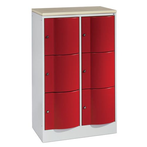 Cacifo com 6 e 10 compartimentos e porta antivandalismo - 2 colunas de 400 mm de largura - Com base Cacifo com 6 e 10 compartimentos e porta antivandalismo - 2 colunas de 400 mm de largura - Com base