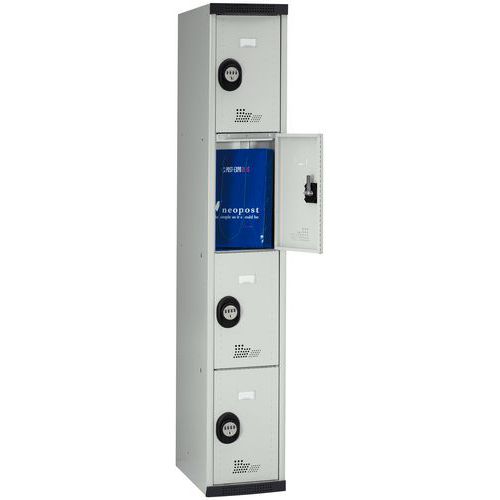 Cacifo com 4 compartimentos Seamline Optimum® – 1 coluna de 300 mm de largura – Com base – Acial Cacifo com 4 compartimentos Seamline Optimum® – 1 coluna de 300 mm de largura – Com base – Acial