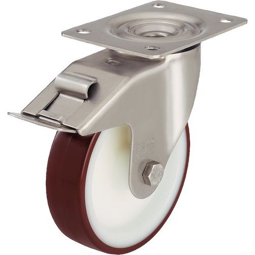 Rodízio giratório com placa e travão - Capacidade de 150 a 400 kg Rodízio giratório com placa e travão - Capacidade de 150 a 400 kg