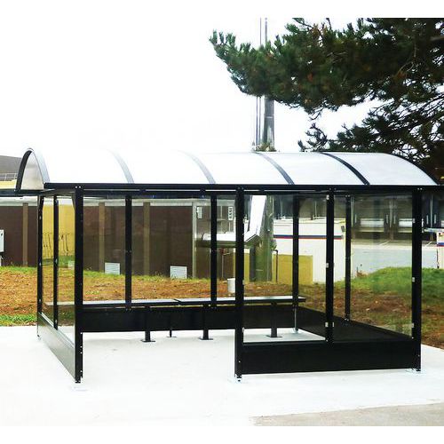 Abrigo para fumadores Standard – 4,5x2,5 – com canto e abas Abrigo para fumadores Standard – 4,5x2,5 – com canto e abas