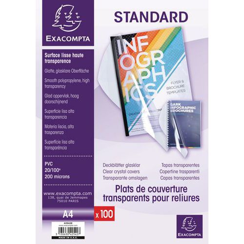 Capa para encadernação em PVC Cristal 20x100 – A4 – conjunto de 100 unidades Capa para encadernação em PVC Cristal 20x100 – A4 – conjunto de 100 unidades