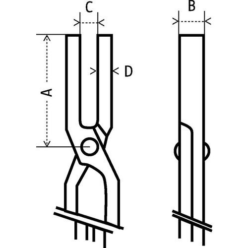 A: cabeça alturaB: cabeça larguraC: abertura miniD: mordente espessura A: cabeça alturaB: cabeça larguraC: abertura miniD: mordente espessura