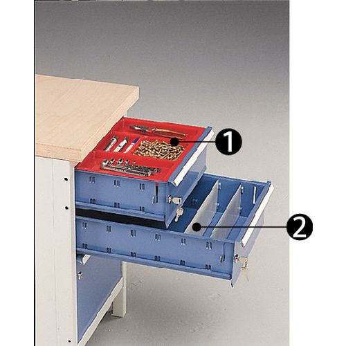 1 - compartimentação monobloco2 - divisórias metálicas com 400 mm de comprimento 1 - compartimentação monobloco2 - divisórias metálicas com 400 mm de comprimento