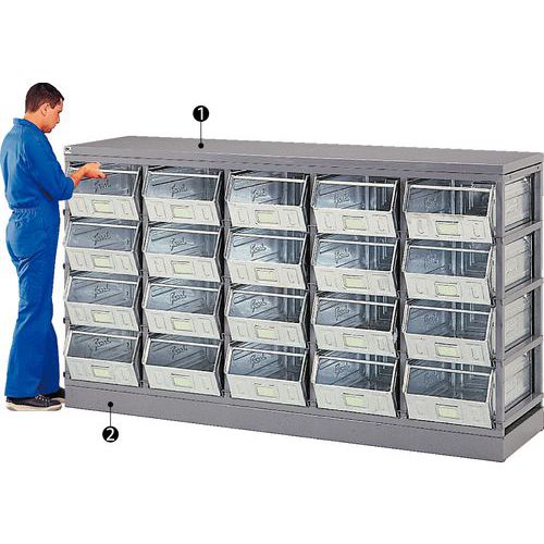 Base e superfície de trabalho para bastidor de arrumação para recipientes e caixas Base e superfície de trabalho para bastidor de arrumação para recipientes e caixas