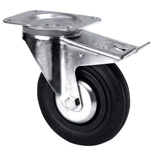 Rodízio giratório com placa e travão - Capacidade de 70 a 200 kg Rodízio giratório com placa e travão - Capacidade de 70 a 200 kg