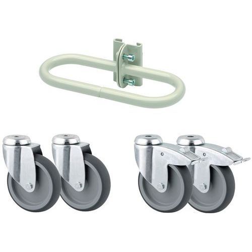Kit de rodízios e pega para estante de caixas de bico Kangourou e European Kit de rodízios e pega para estante de caixas de bico Kangourou e European