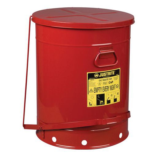 Bidão para resíduos oleosos em vermelho 80 L – Justrite Bidão para resíduos oleosos em vermelho 80 L – Justrite