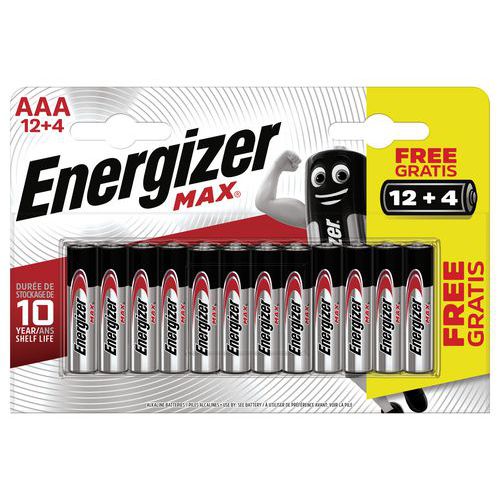 Pilha Max AAA/LR03 – conjunto de 12+4 – Energizer Pilha Max AAA/LR03 – conjunto de 12+4 – Energizer